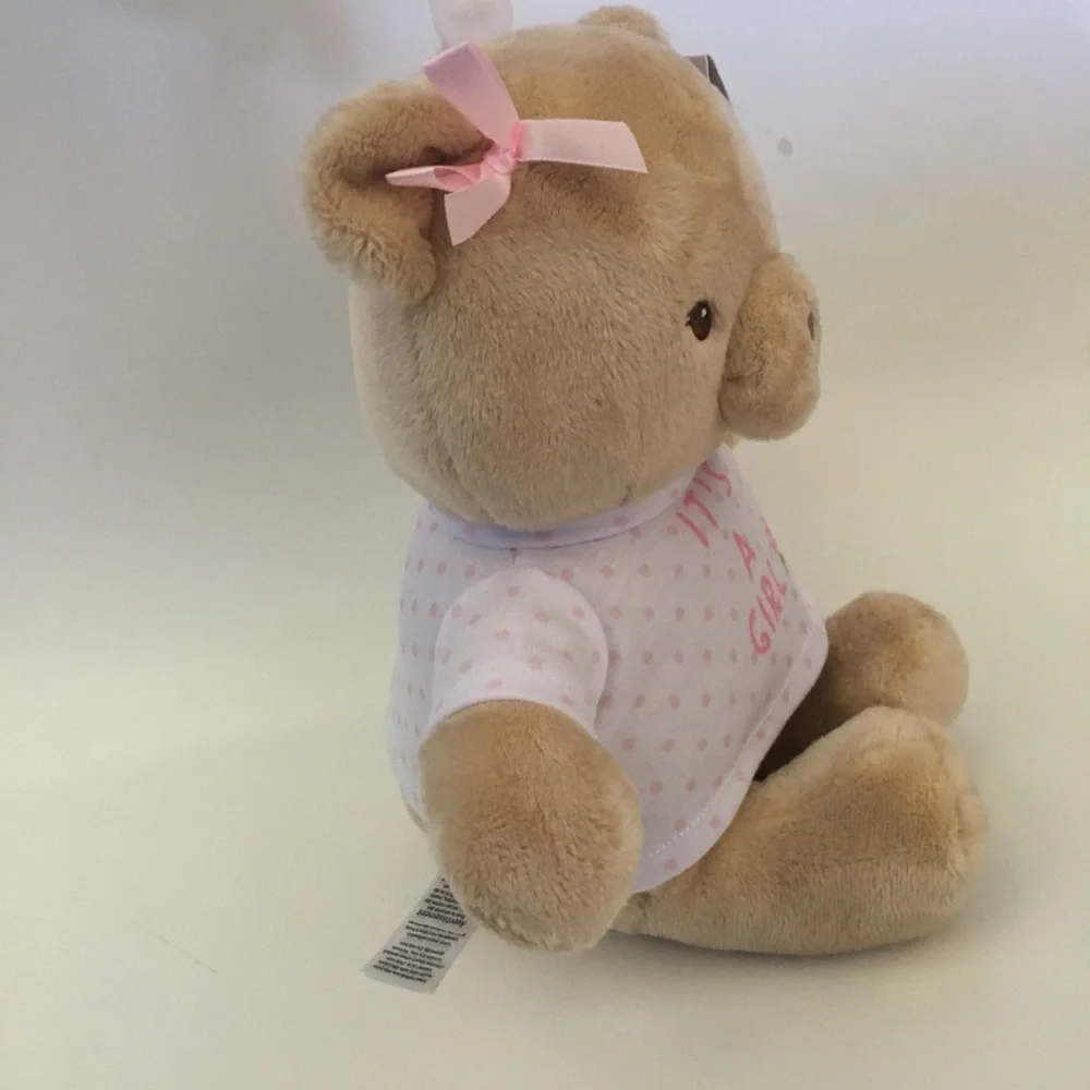 Plush Bear Baby Gift - Beige Bear with Pink “It's A Girl 'Shirt” NEW | Little Me